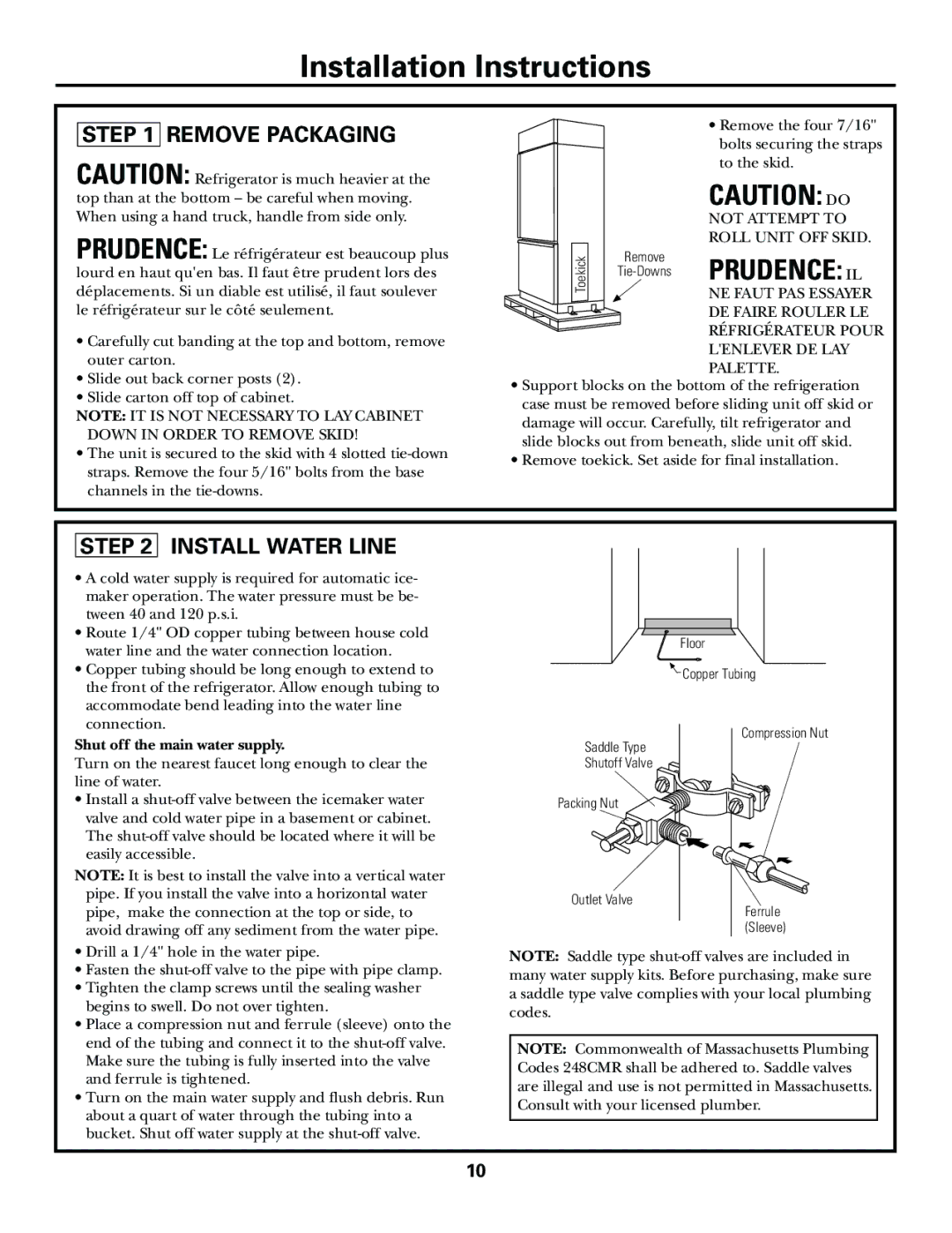 GE Monogram ZIC360N LH, ZICS360N RH, ZICS360N LH Remove Packaging, Install Water Line, Shut off the main water supply 