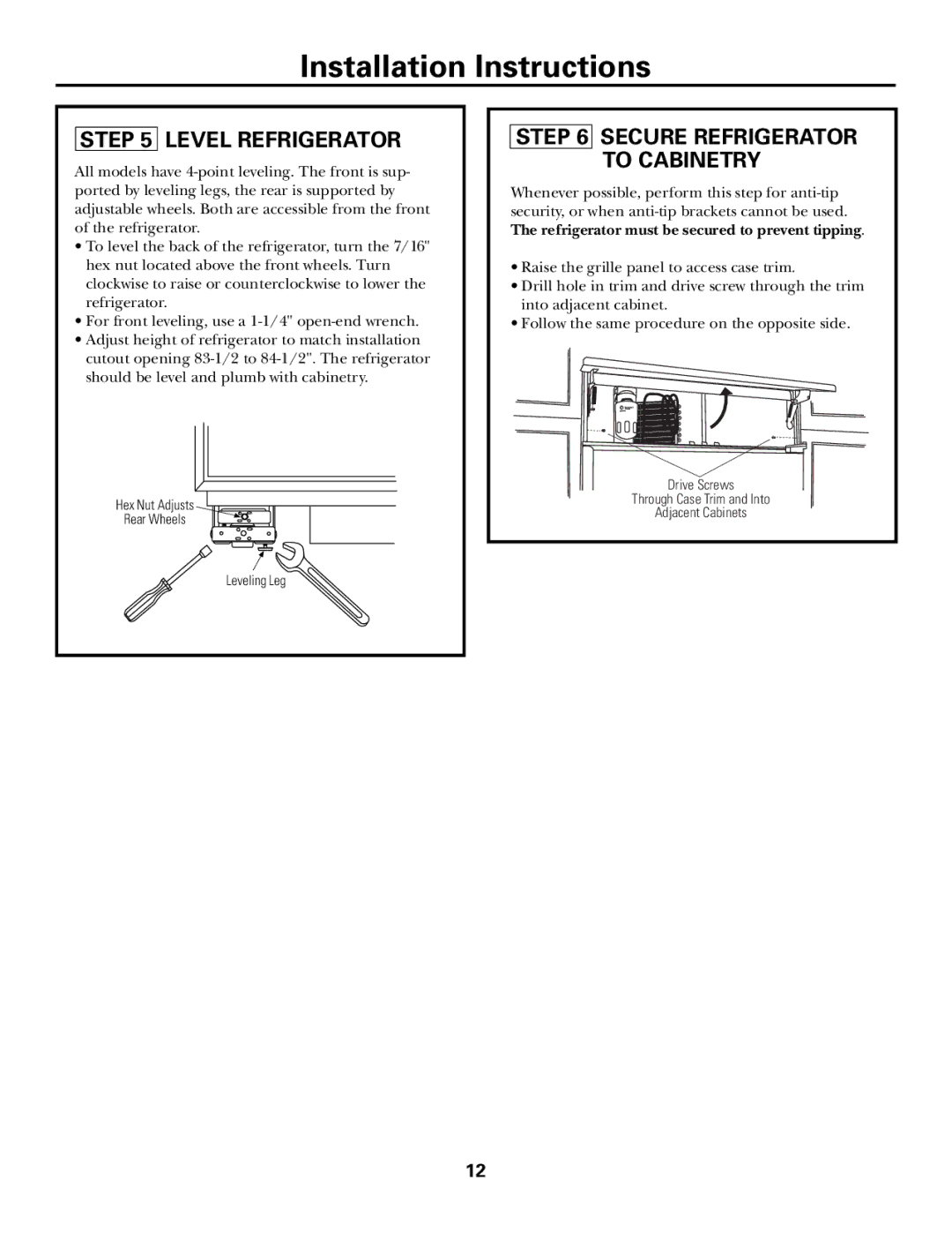 GE Monogram ZICS360N RH, ZICS360N LH, ZIC360N LH, ZIC360N RH Level Refrigerator, Secure Refrigerator To Cabinetry 