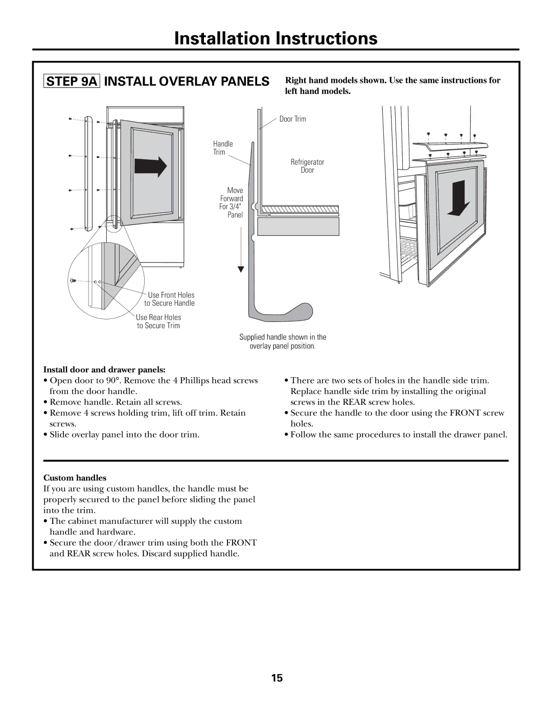 GE Monogram ZIC360N RH, ZICS360N RH, ZICS360N LH, ZIC360N LH installation instructions Custom handles 