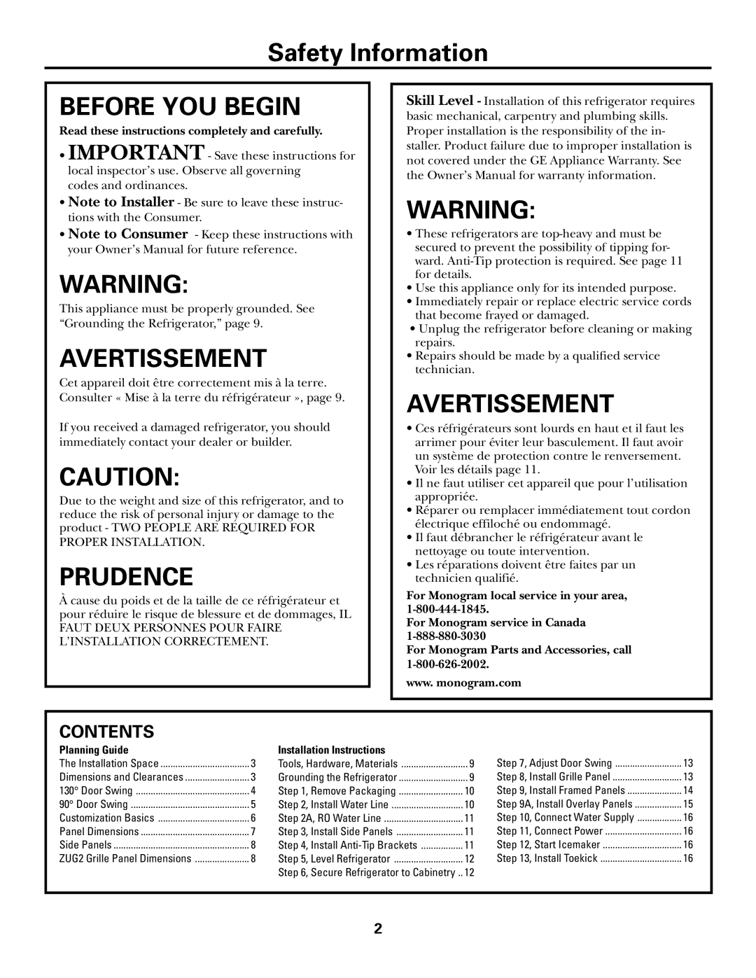 GE Monogram ZIC360N LH, ZICS360N RH, ZICS360N LH, ZIC360N RH installation instructions Before YOU Begin, Contents 