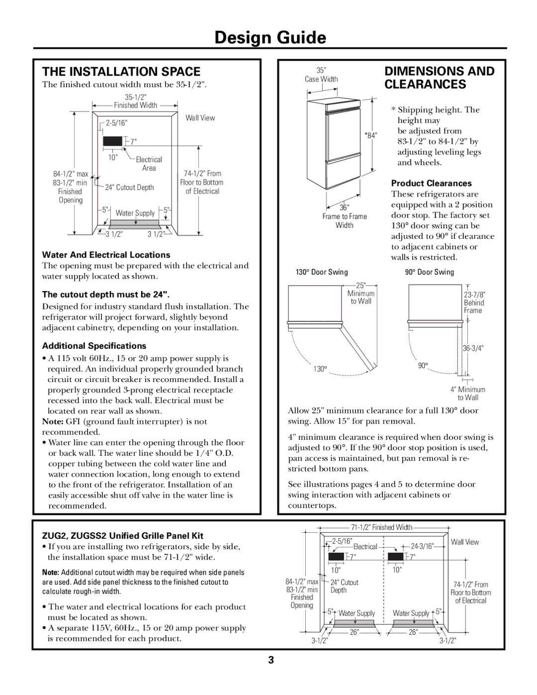 GE Monogram ZIC360N RH, ZICS360N RH, ZICS360N LH, ZIC360N LH Installation Space, Dimensions and Clearances 