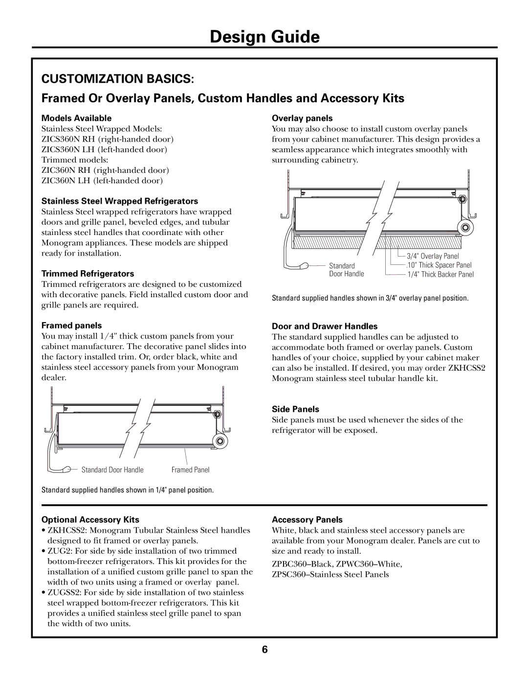 GE Monogram ZIC360N LH, ZICS360N RH, ZICS360N LH, ZIC360N RH installation instructions Customization Basics 