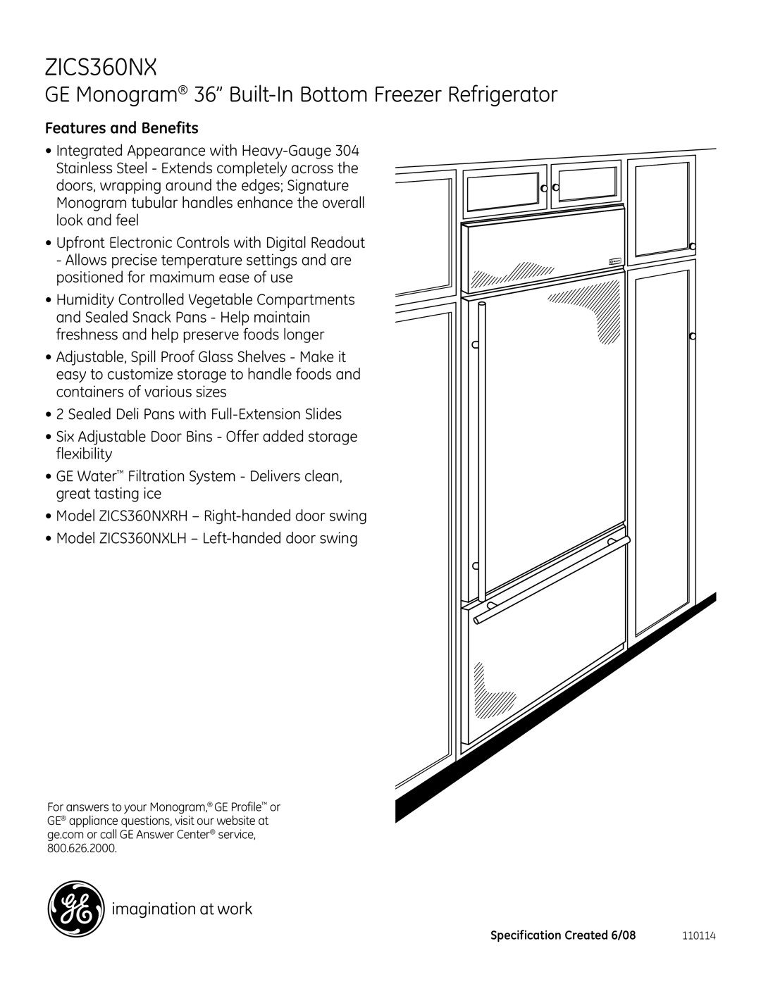 GE Monogram ZICS360NX dimensions Features and Benefits 