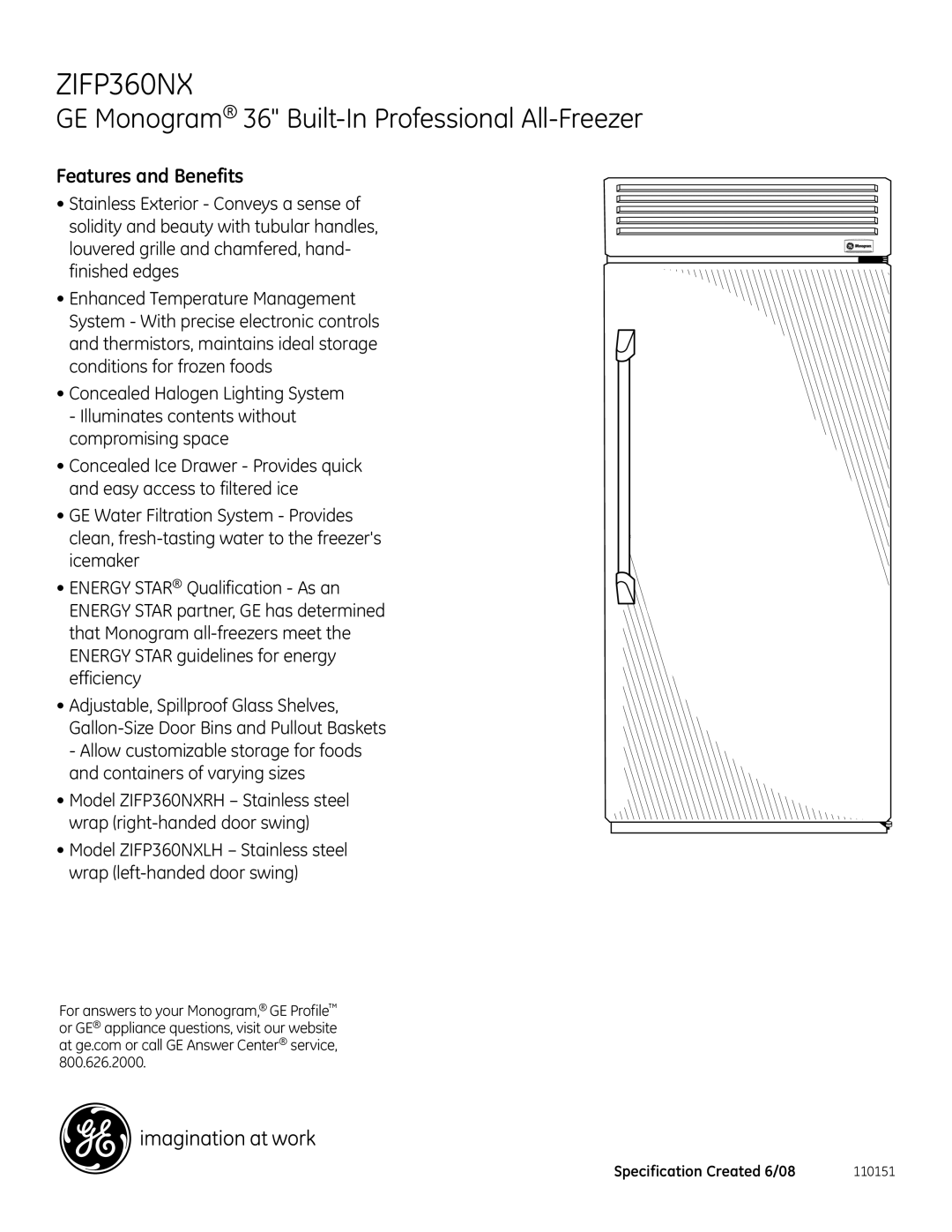 GE Monogram ZIFP360NX dimensions Features and Benefits 