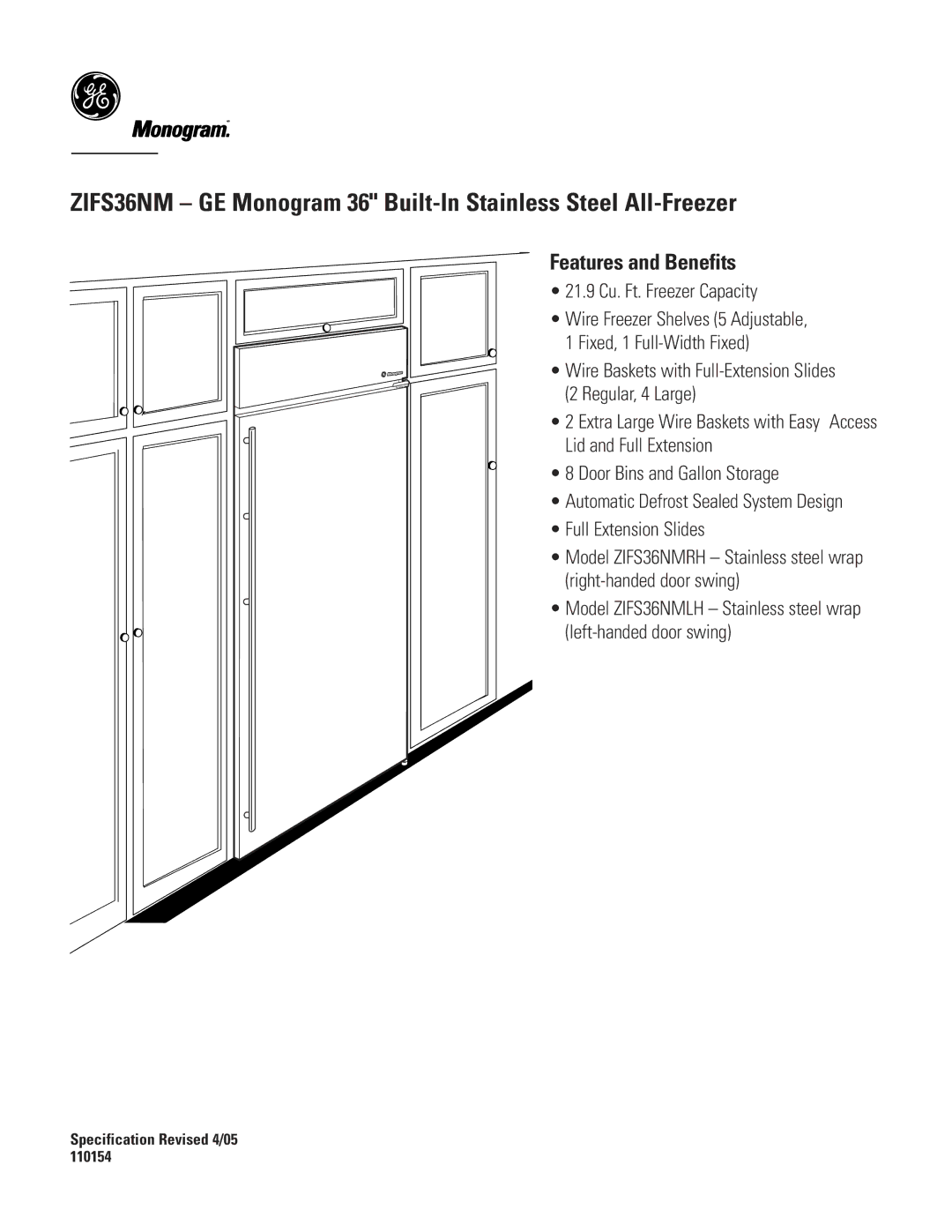 GE Monogram ZIFS36NM dimensions Features and Benefits 