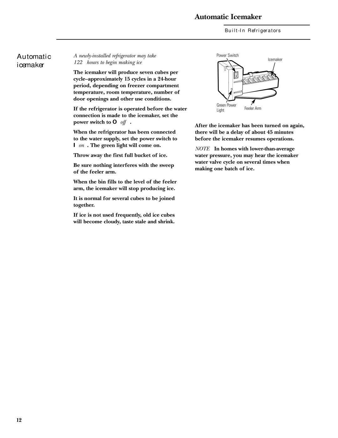 GE Monogram ZIS36NCB, ZIS36NCA, ZIS48NCB, ZIS48NCA, ZIS42NCA, ZIS42NCB owner manual Automatic icemaker 