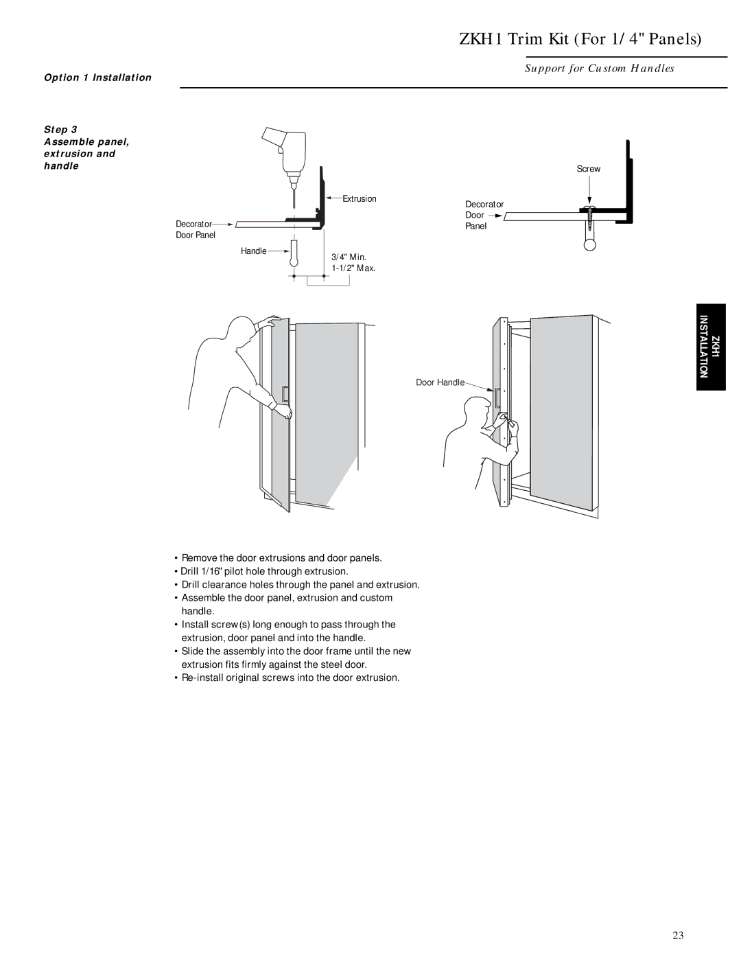 GE Monogram ZISW42D, ZIS42N, ZISB42D installation instructions Extrusion Decorator Door Panel Handle Min 2 Max Door Handle 