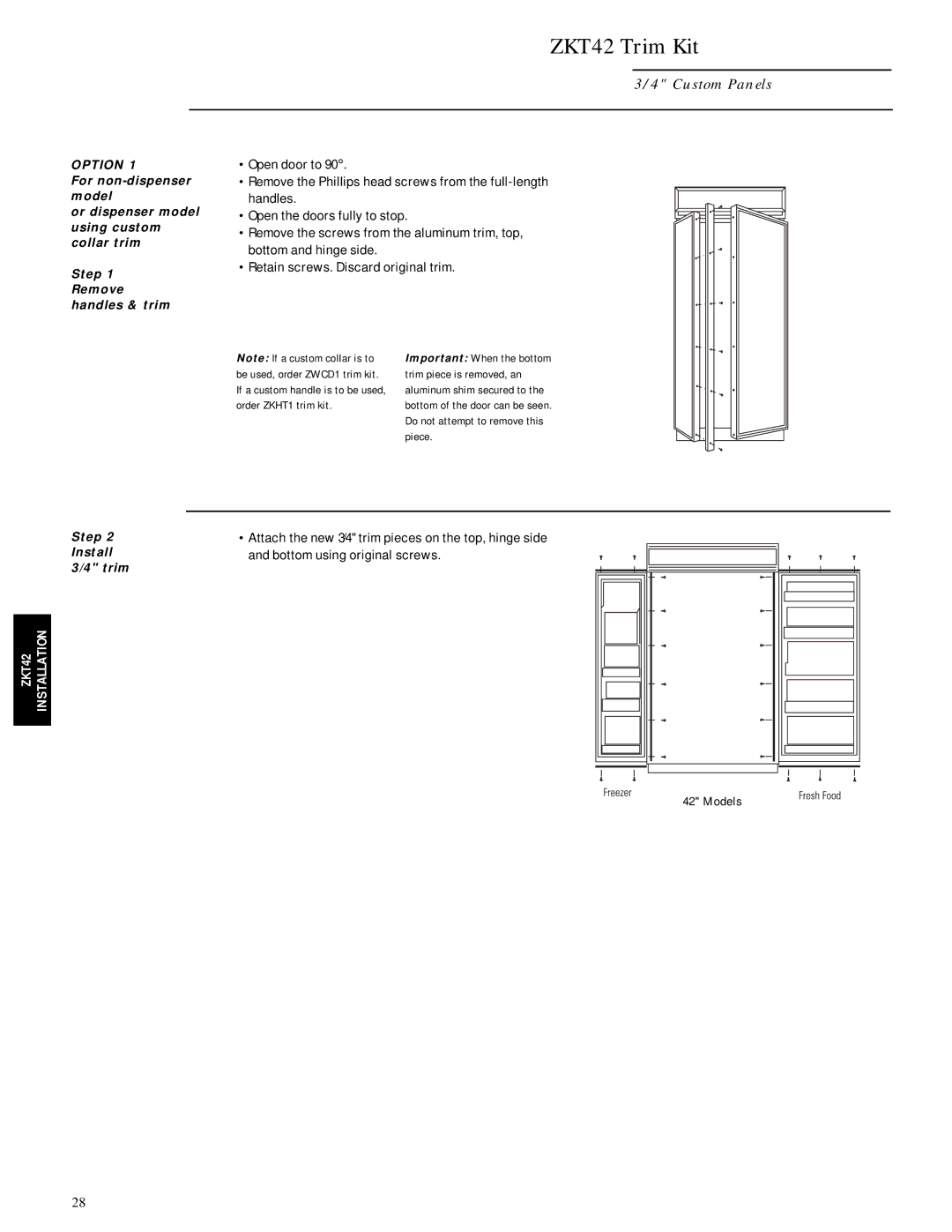 GE Monogram ZISB42D, ZIS42N, ZISW42D installation instructions Models, Trim 