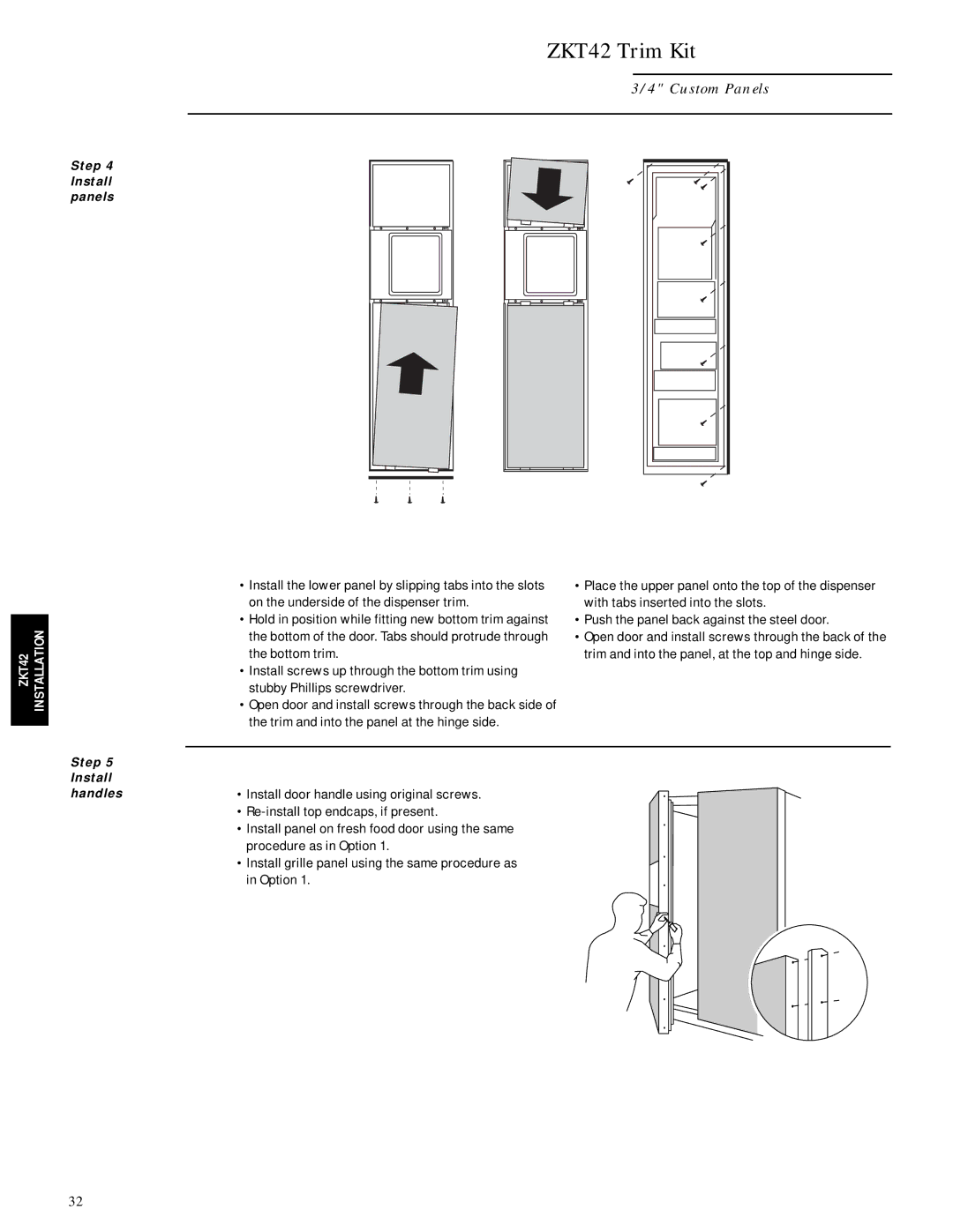 GE Monogram ZISW42D, ZIS42N, ZISB42D installation instructions Step Install Panels, Step Install Handles 