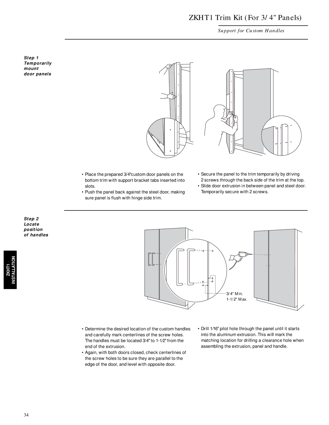 GE Monogram ZISB42D, ZIS42N, ZISW42D Step Temporarily Mount Door panels, Step Locate position of handles 