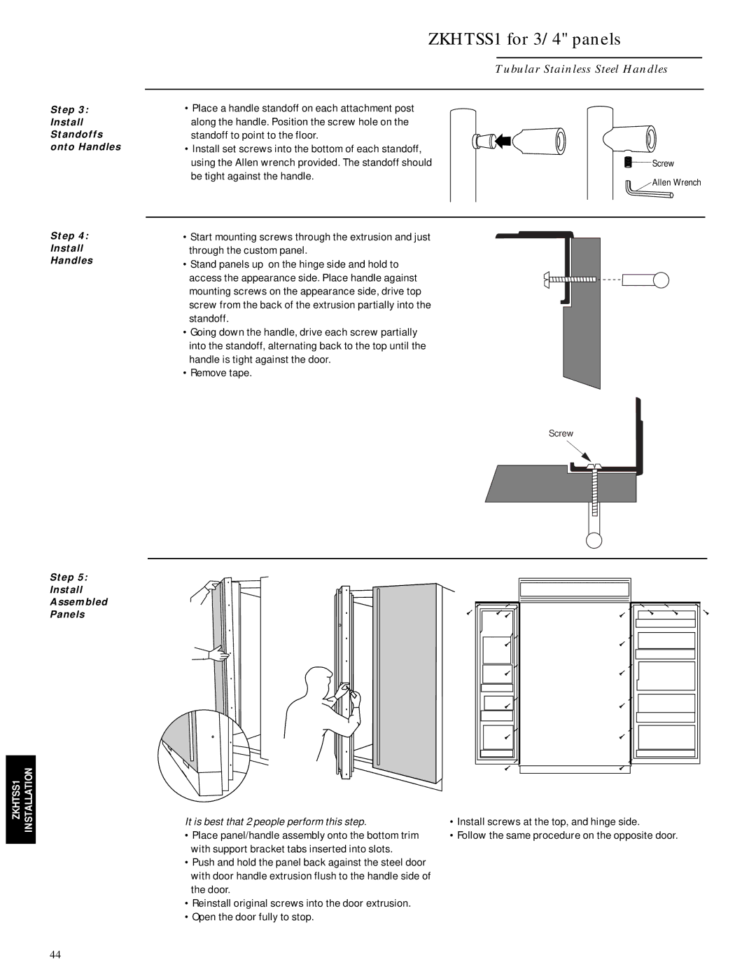 GE Monogram ZISW42D, ZIS42N, ZISB42D Step Install Standoffs onto Handles, Step Install Assembled Panels 