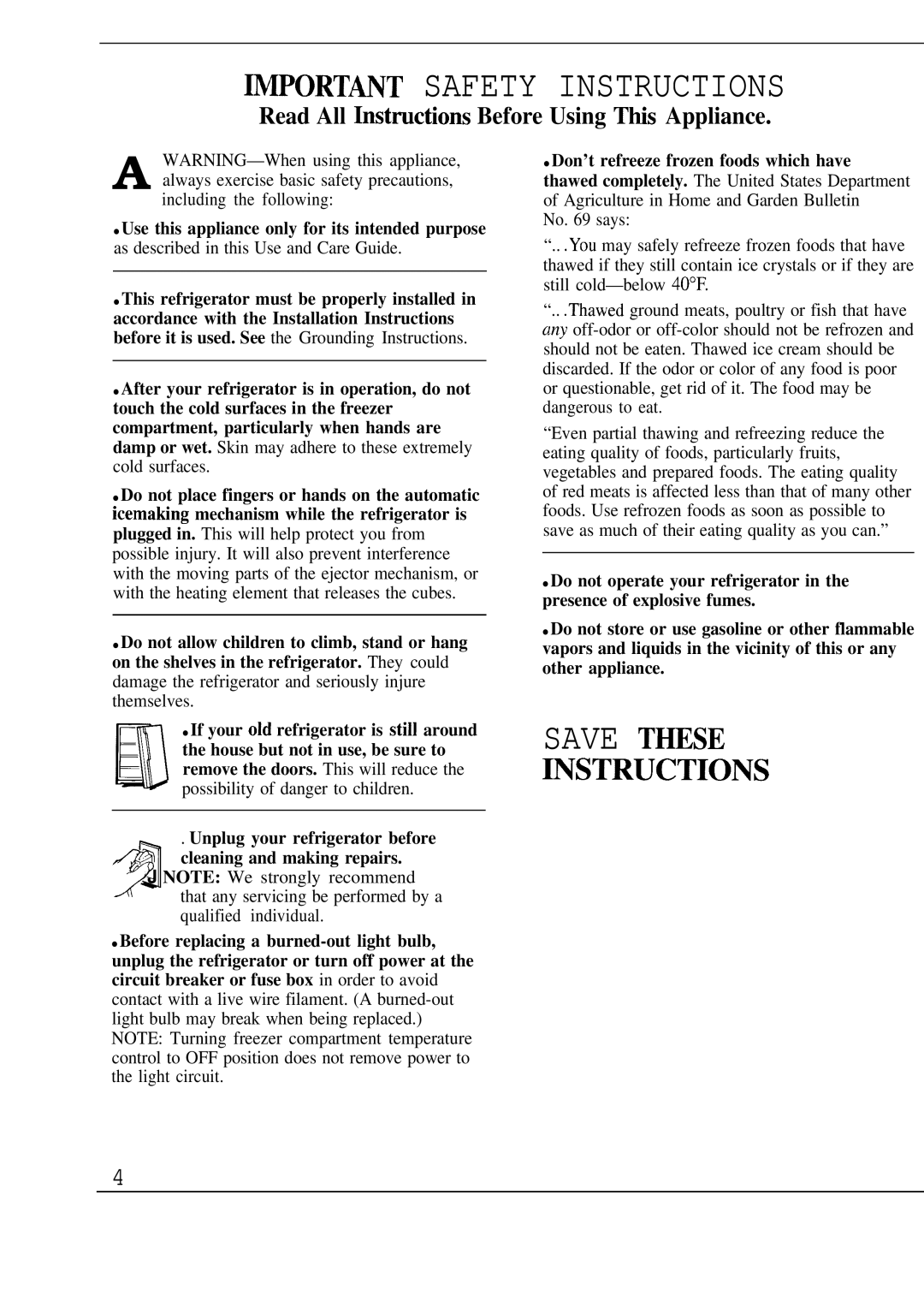 GE Monogram ZIS36N, ZISB36D, ZISW36D manual Wortant Safety Instructions, Read All Instmctions Before Using Ttis Appliance 