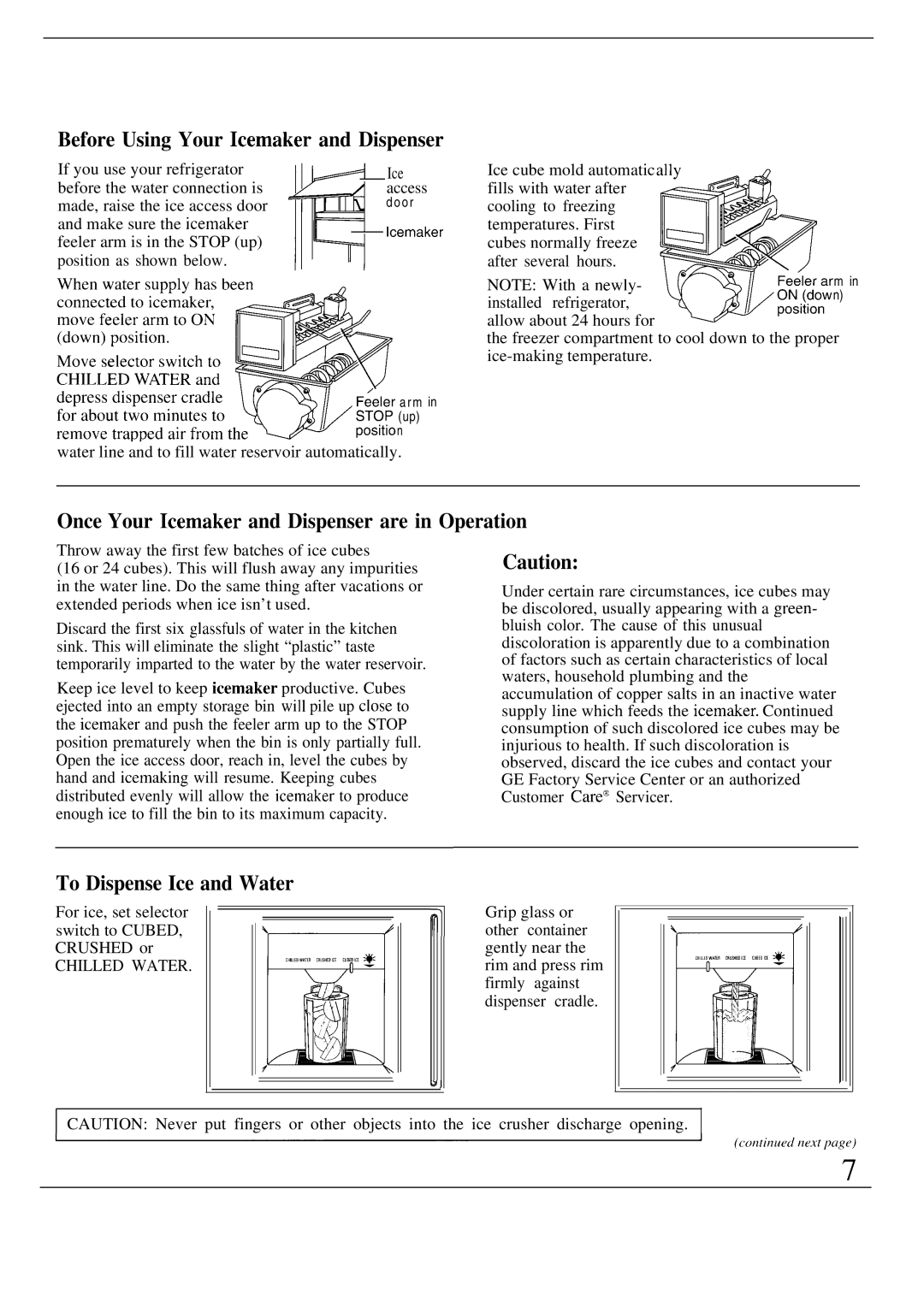 GE Monogram ZIS36N, ZISB36D Before Using Your Icemaker and Dispenser, Once Your Icemaker and Dispenser are in Operation 