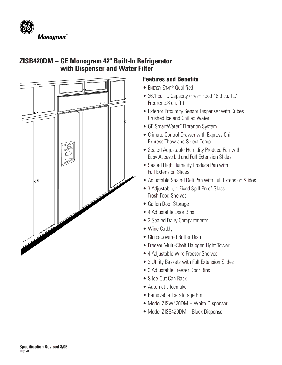 GE Monogram ZISB420DM specifications Features and Benefits 