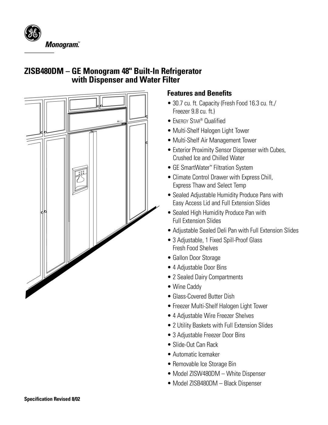 GE Monogram ZISB480DM specifications Features and Benefits 