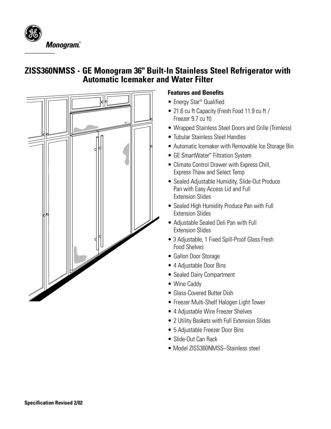 GE Monogram ZISS360NMSS specifications Features and Benefits 