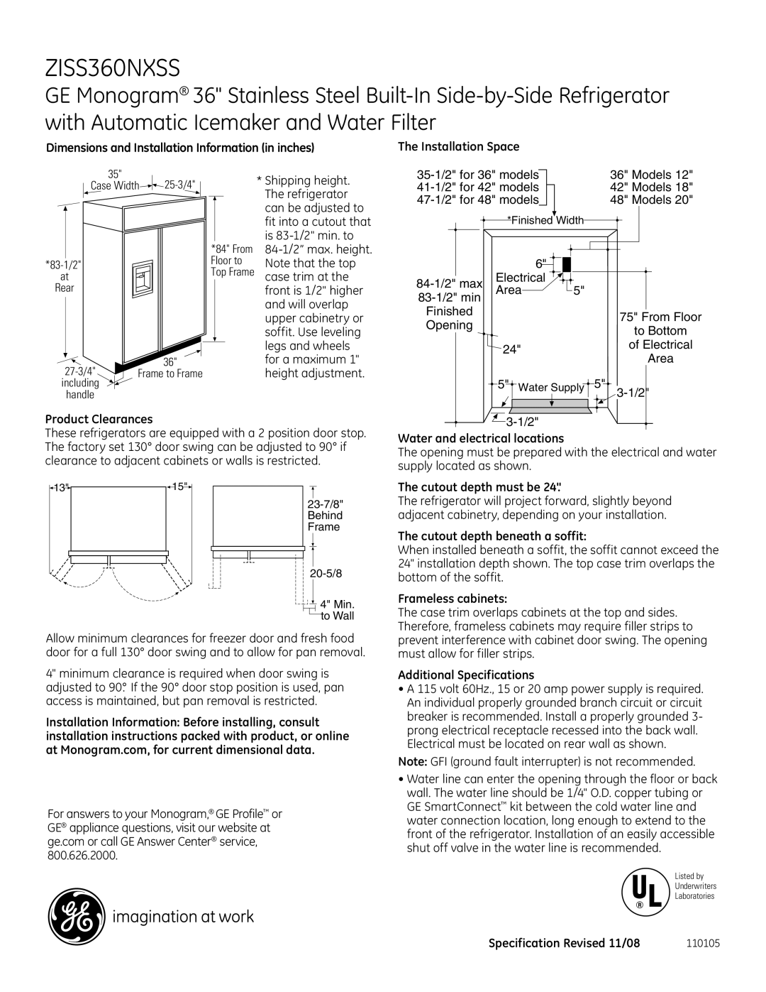 GE Monogram ZISS360NXSS dimensions 