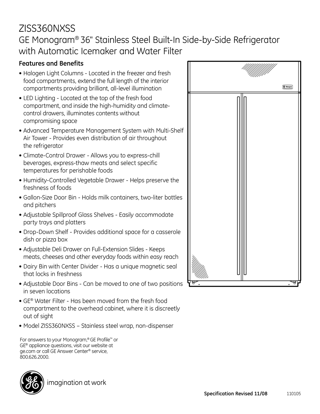 GE Monogram ZISS360NXSS dimensions Features and Benefits 