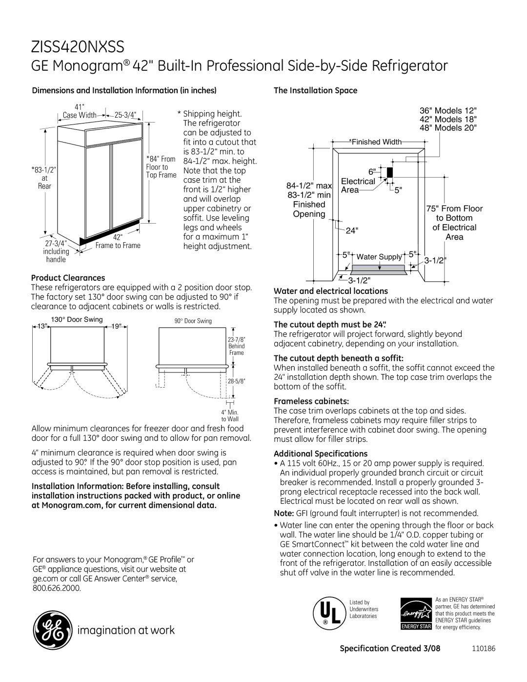 GE Monogram ZISS420NXSS dimensions 