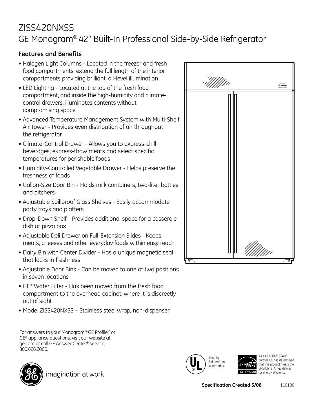 GE Monogram ZISS420NXSS dimensions Features and Benefits 