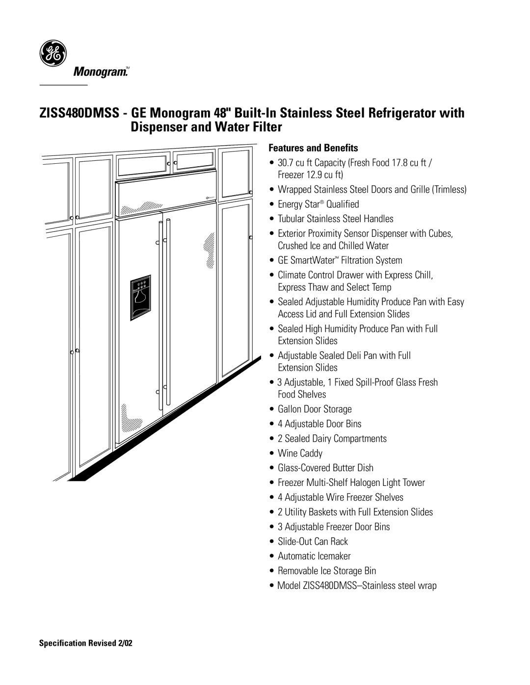 GE Monogram ZISS480DMSS specifications Features and Benefits, GE SmartWater Filtration System 