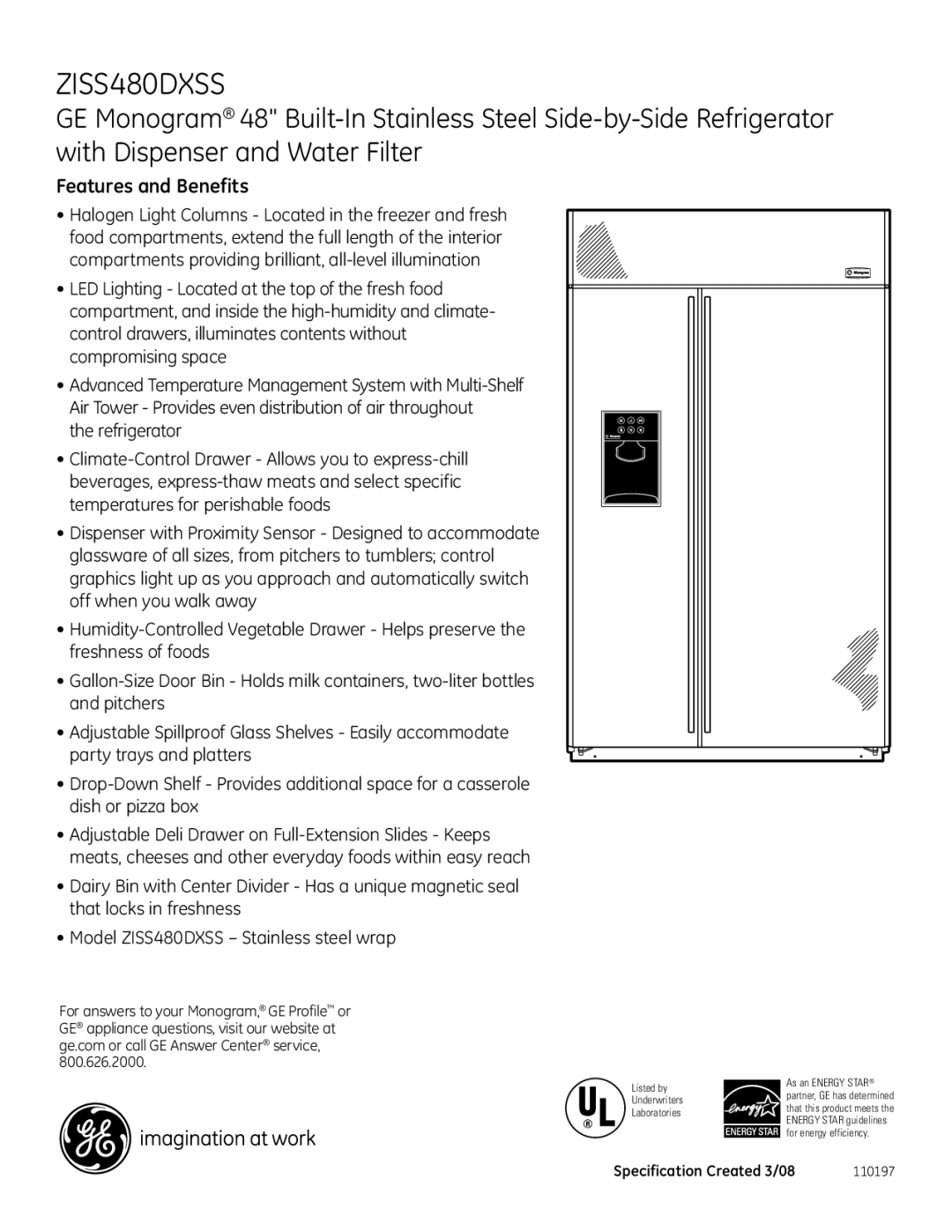 GE Monogram ZISS480DXSS dimensions Features and Benefits 