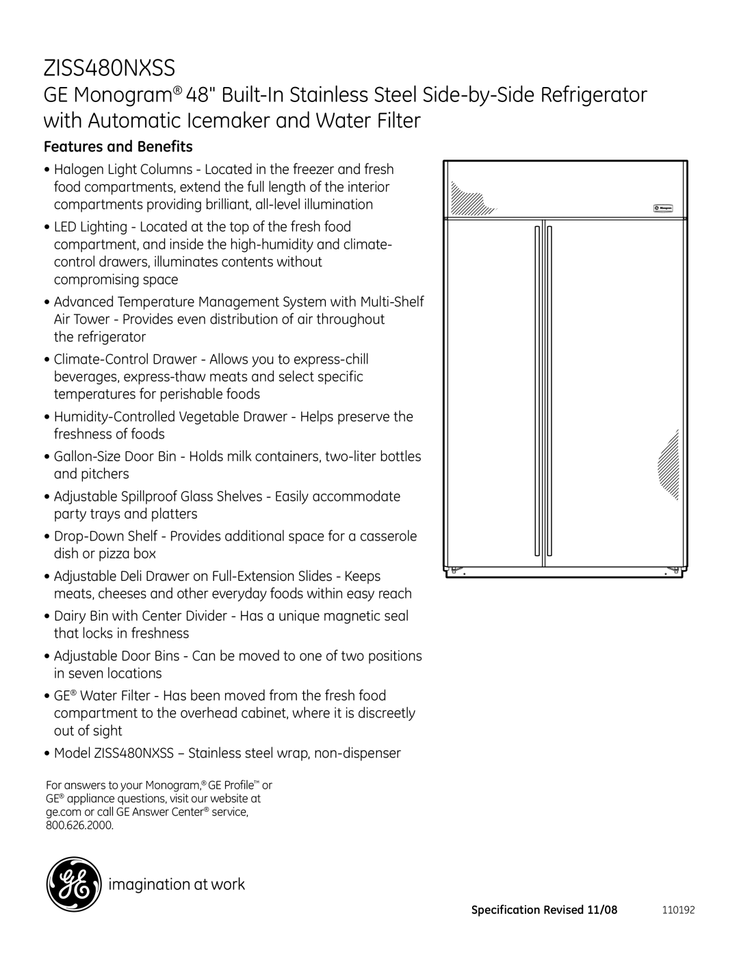 GE Monogram ZISS480NXSS dimensions Features and Benefits 