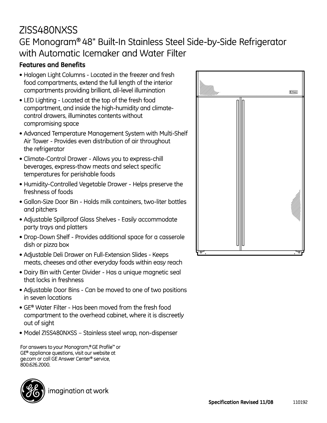 GE Monogram ZISS480NXSS dimensions Features and Benefits 