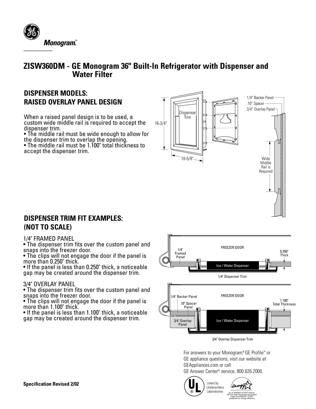 GE Monogram ZISW360DM specifications Dispenser, Trim, Thick 