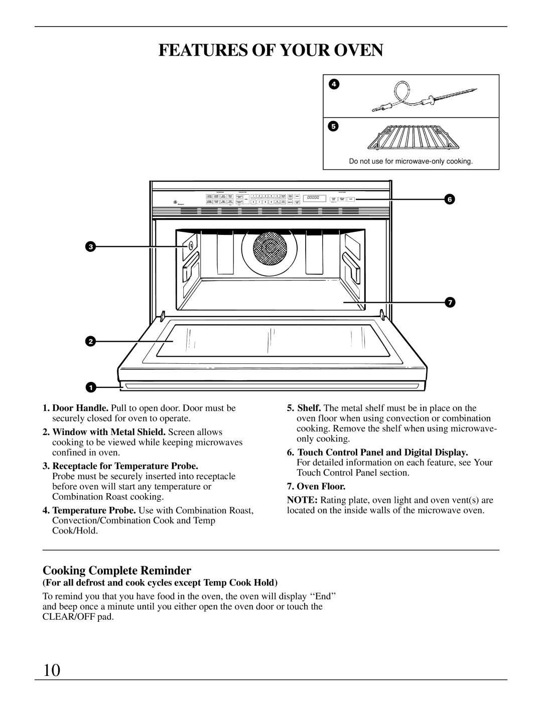 GE Monogram ZMC1090 Series manual Features of Your Oven, Cooking Complete Reminder, Touch Control Panel and Digital Display 