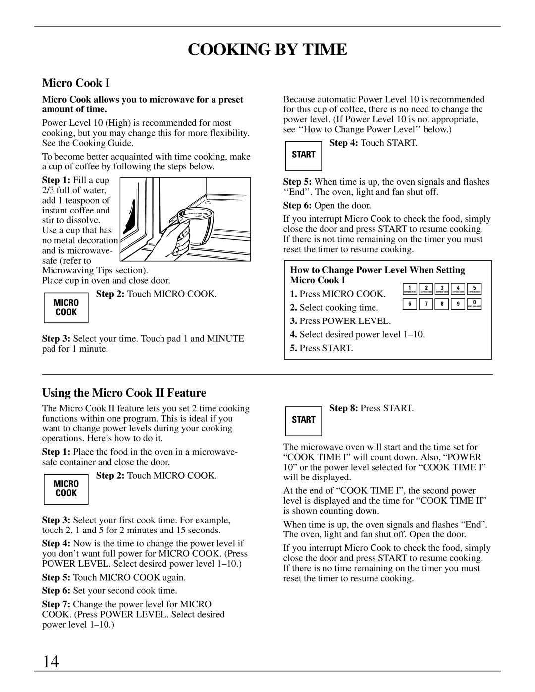 GE Monogram ZMC1090 Series manual Cooking by Time, Using the Micro Cook II Feature, Select cooking time 