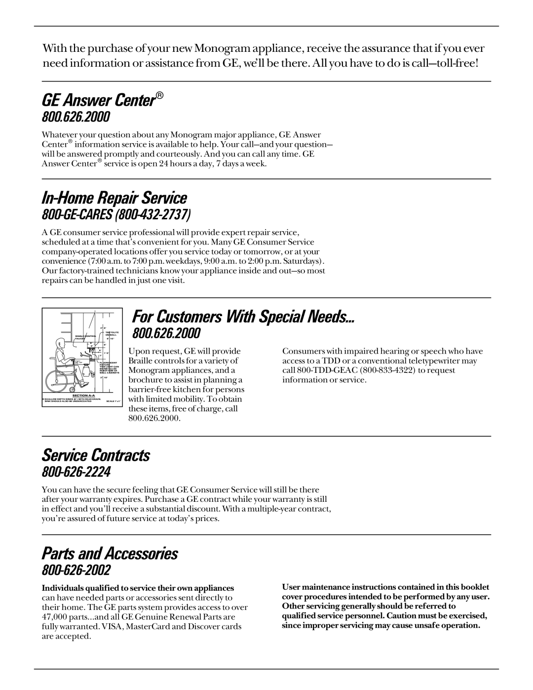 GE Monogram ZMC1090 Series manual GE Answer Center 