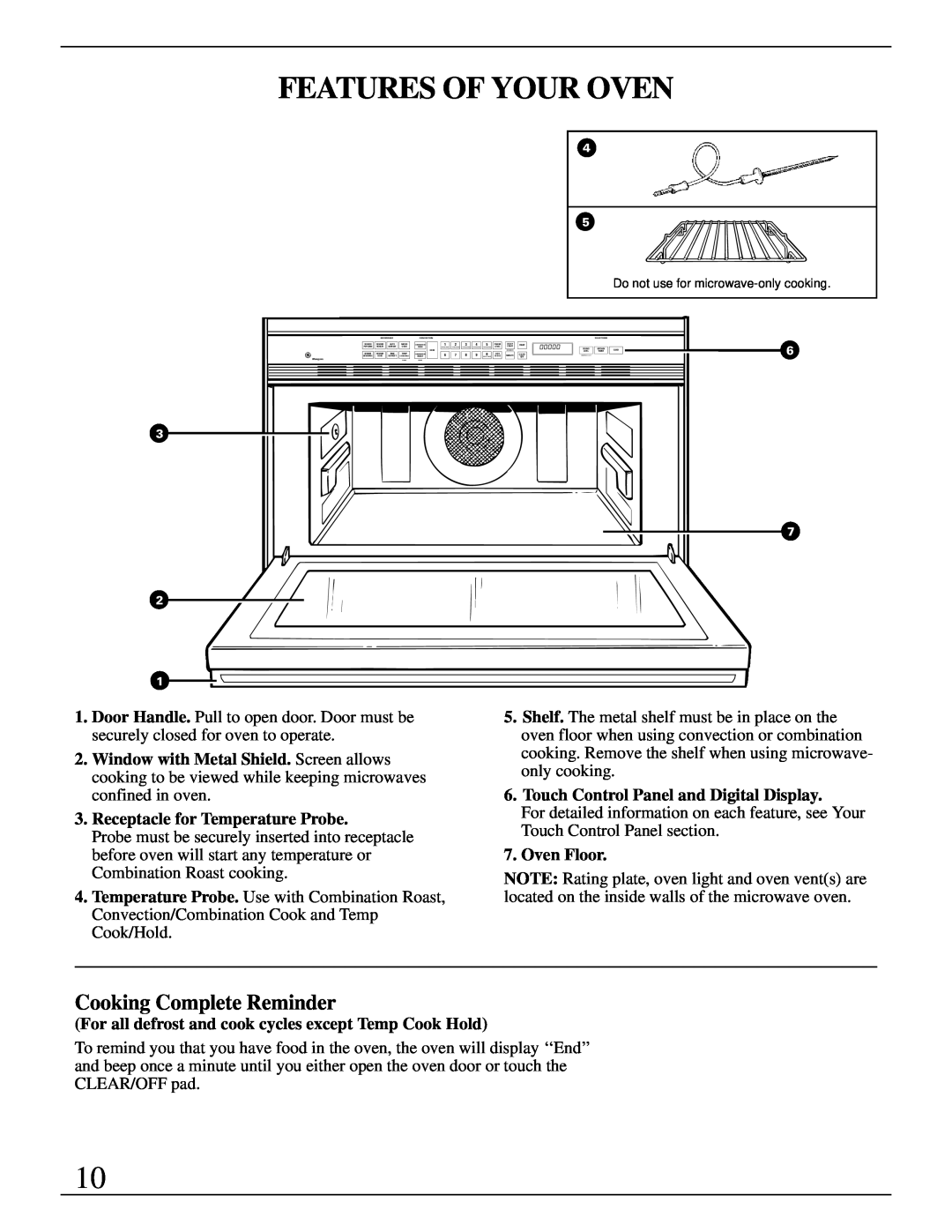 GE Monogram ZMC1090 Series manual Features Of Your Oven, Cooking Complete Reminder 
