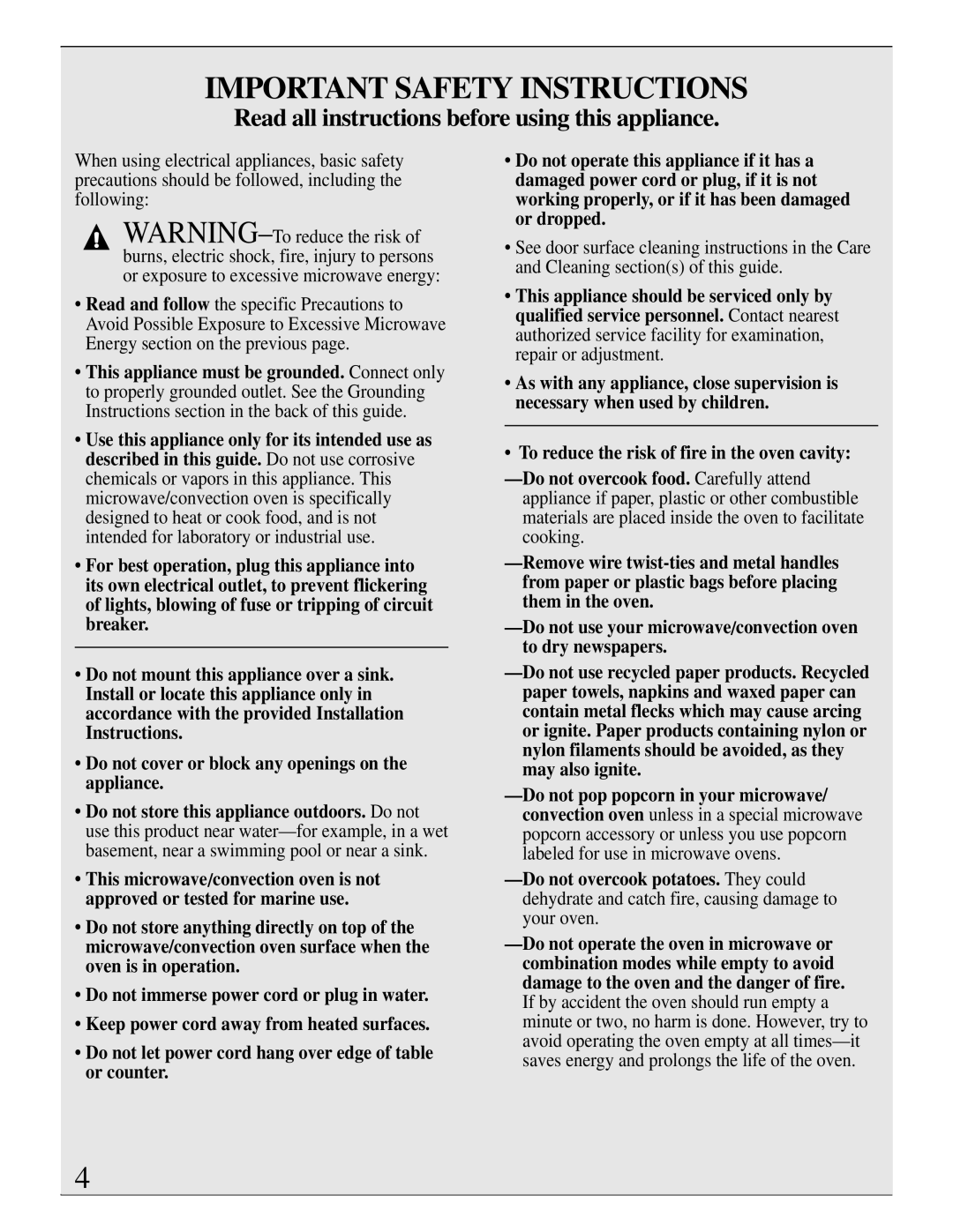 GE Monogram ZMC1090 Series manual Important Safety Instructions, Read all instructions before using this appliance 
