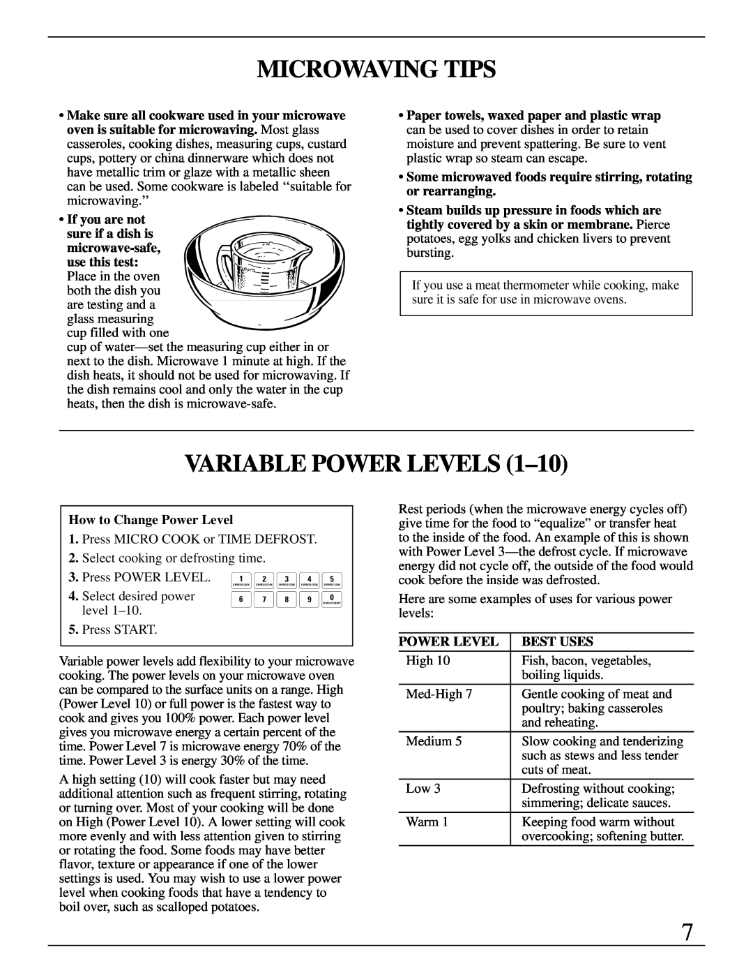 GE Monogram ZMC1090 Series manual Microwaving Tips, Variable Power Levels 