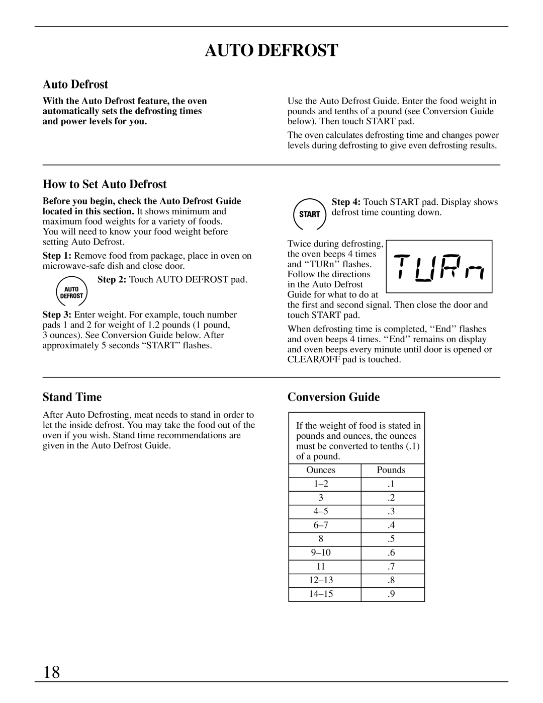 GE Monogram ZMC1095 owner manual How to Set Auto Defrost, Stand Time, Conversion Guide 