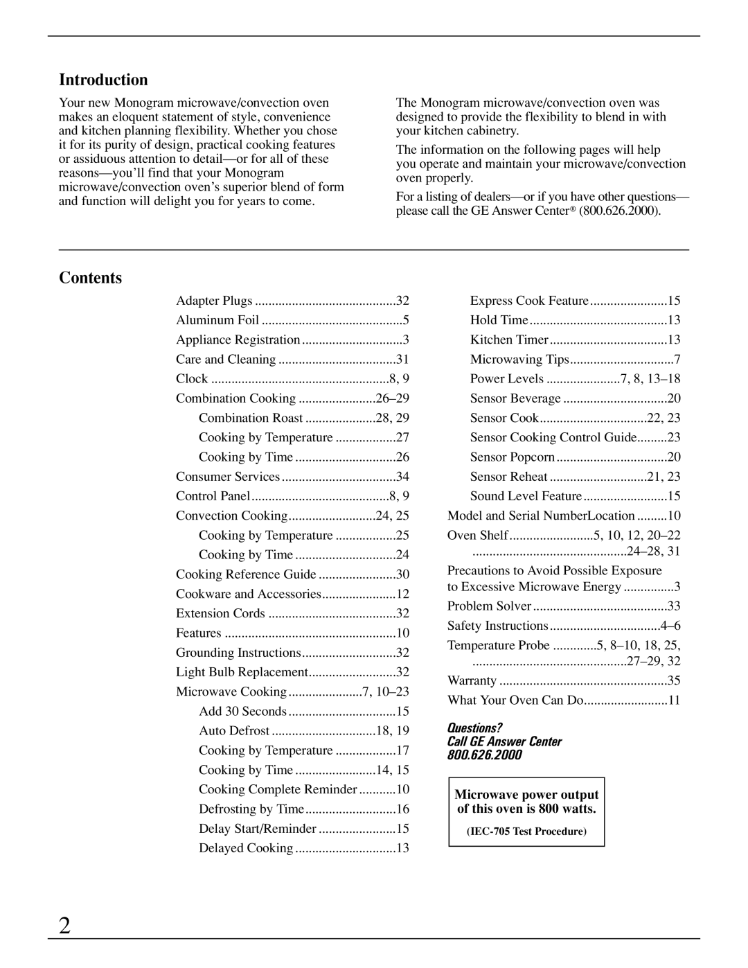 GE Monogram ZMC1095 owner manual Introduction, Contents 