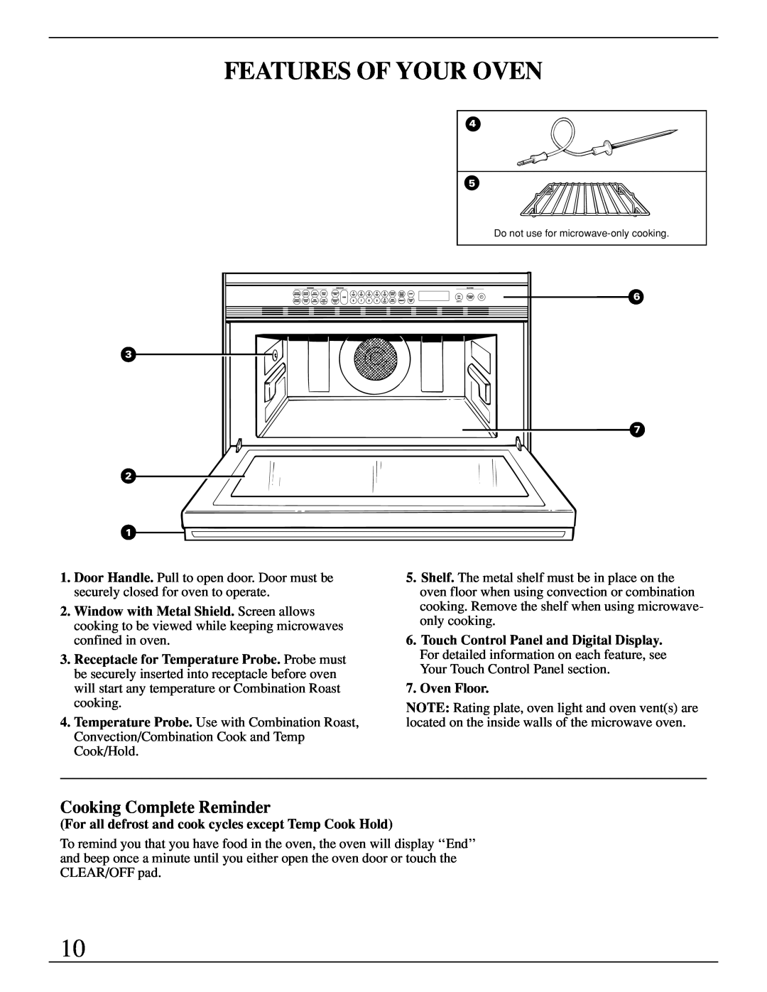GE Monogram ZMC1095 owner manual Features Of Your Oven, Cooking Complete Reminder 