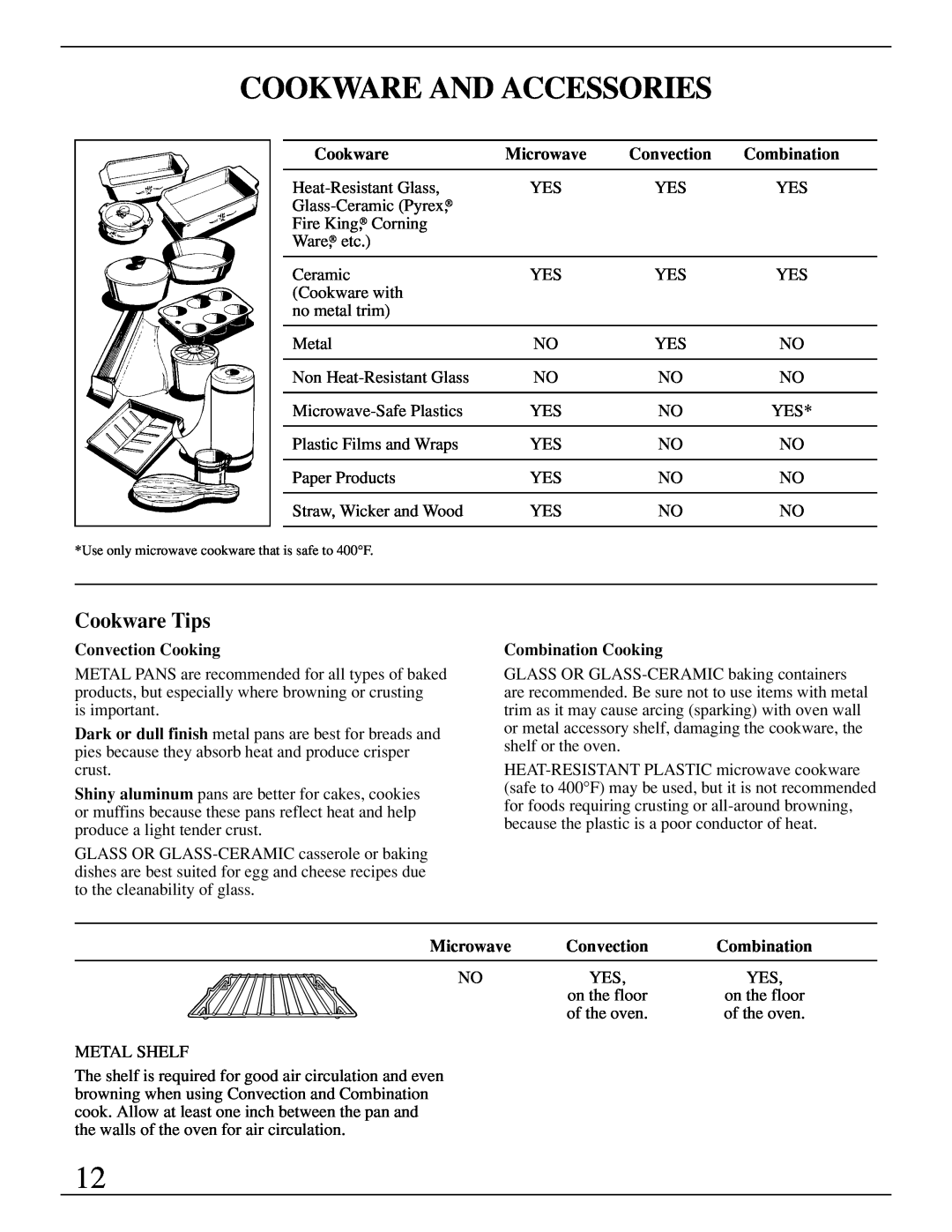 GE Monogram ZMC1095 owner manual Cookware And Accessories, Cookware Tips 