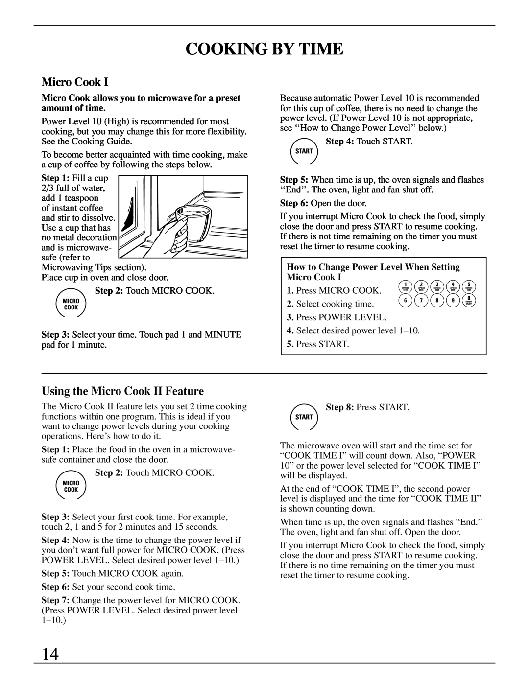 GE Monogram ZMC1095 owner manual Cooking By Time, Using the Micro Cook II Feature 