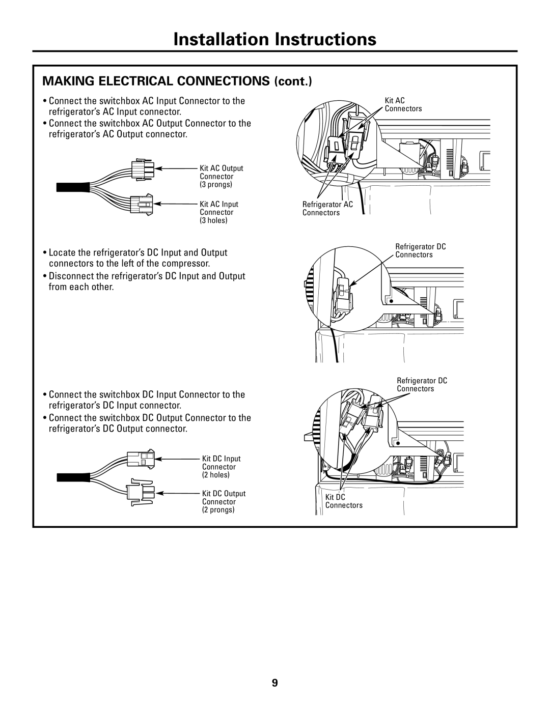 GE Monogram ZSAB1 installation instructions Making Electrical Connections 