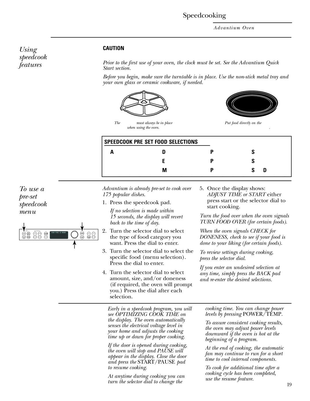 GE Monogram ZSC1000, ZSC1001 owner manual Speedcooking, To use a pre-set speedcook menu 