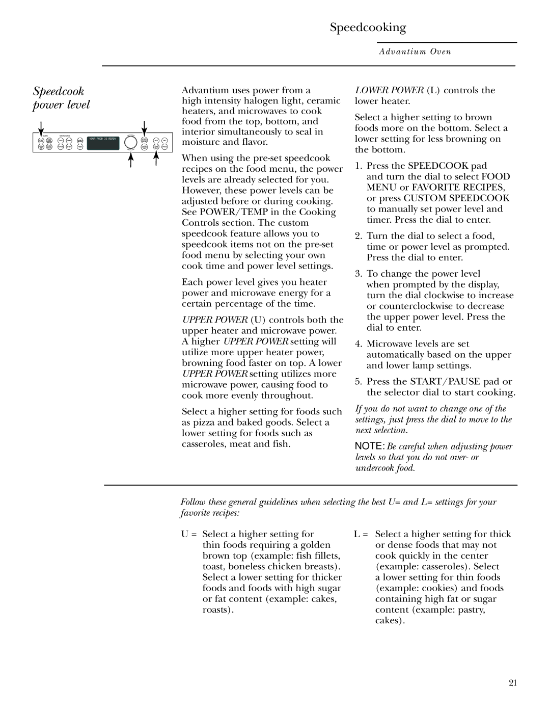 GE Monogram ZSC1000, ZSC1001 owner manual Speedcook power level 