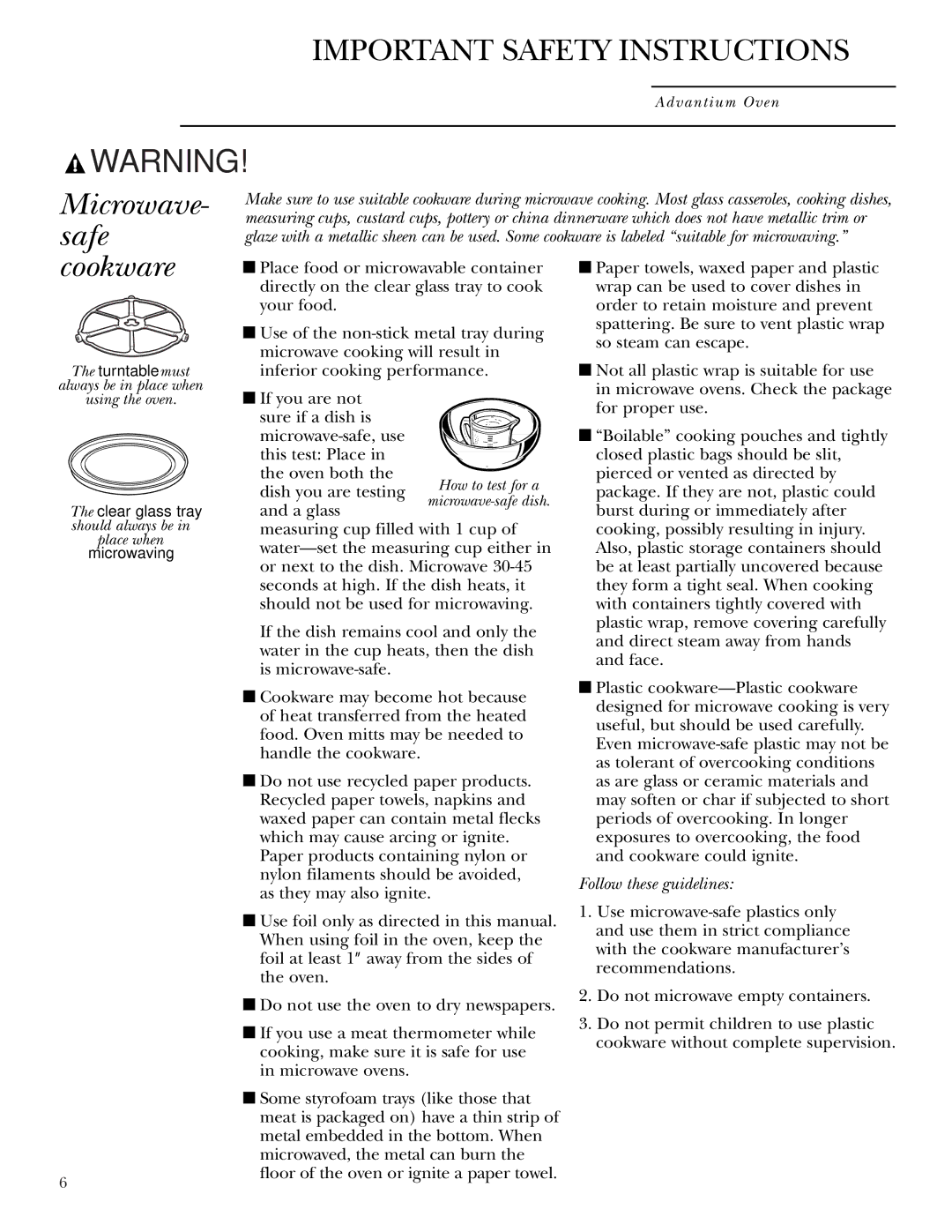 GE Monogram ZSC1001, ZSC1000 owner manual Microwave- safe, Follow these guidelines 