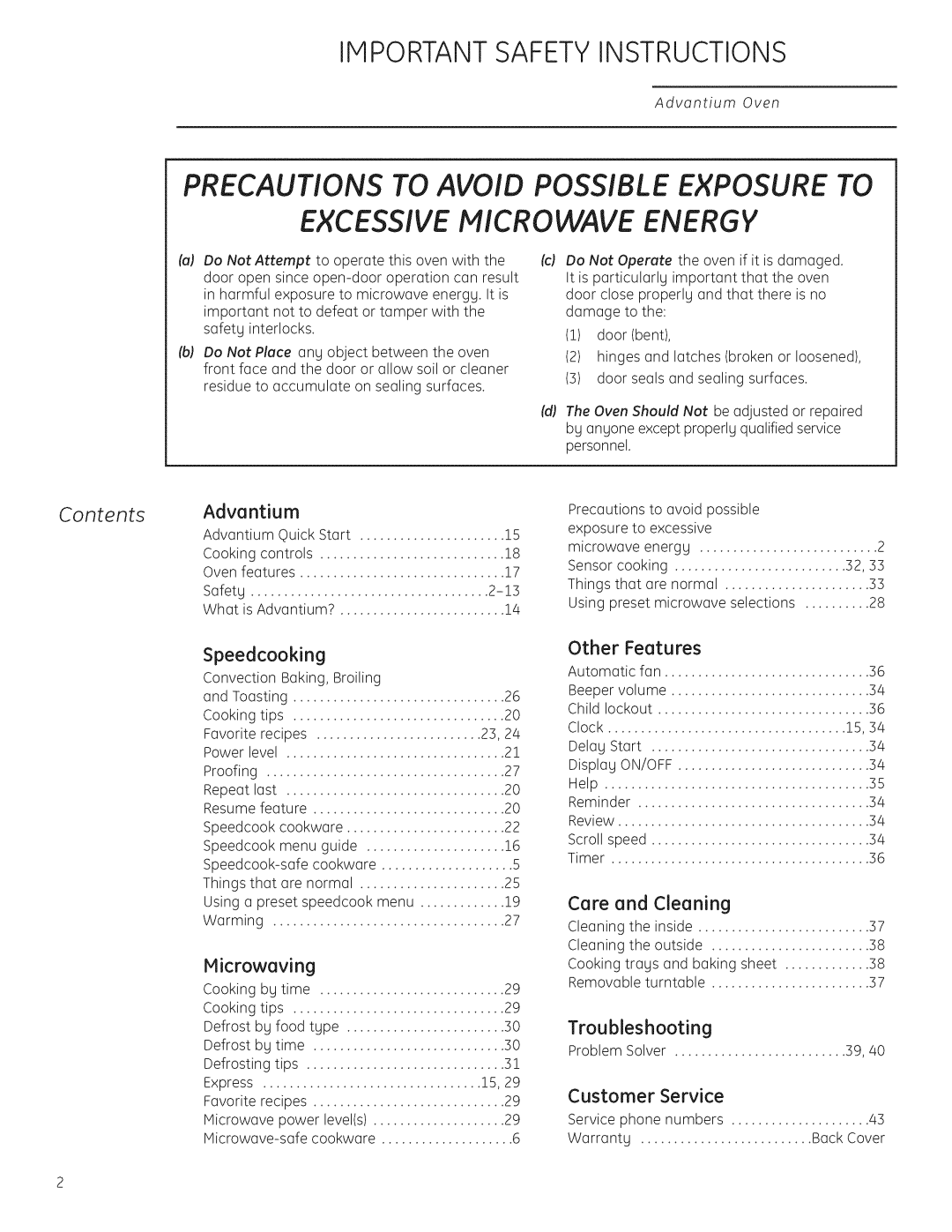 GE Monogram ZSC1202, ZSC1201 owner manual Care and Cleaning, Contents 