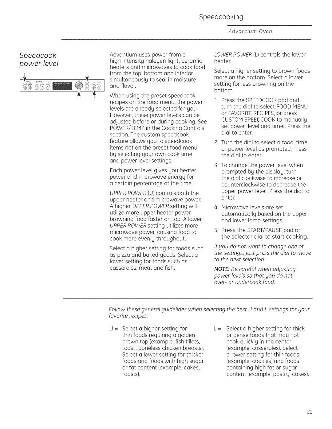 GE Monogram ZSC1201, ZSC1202 owner manual 5peedcook power level 