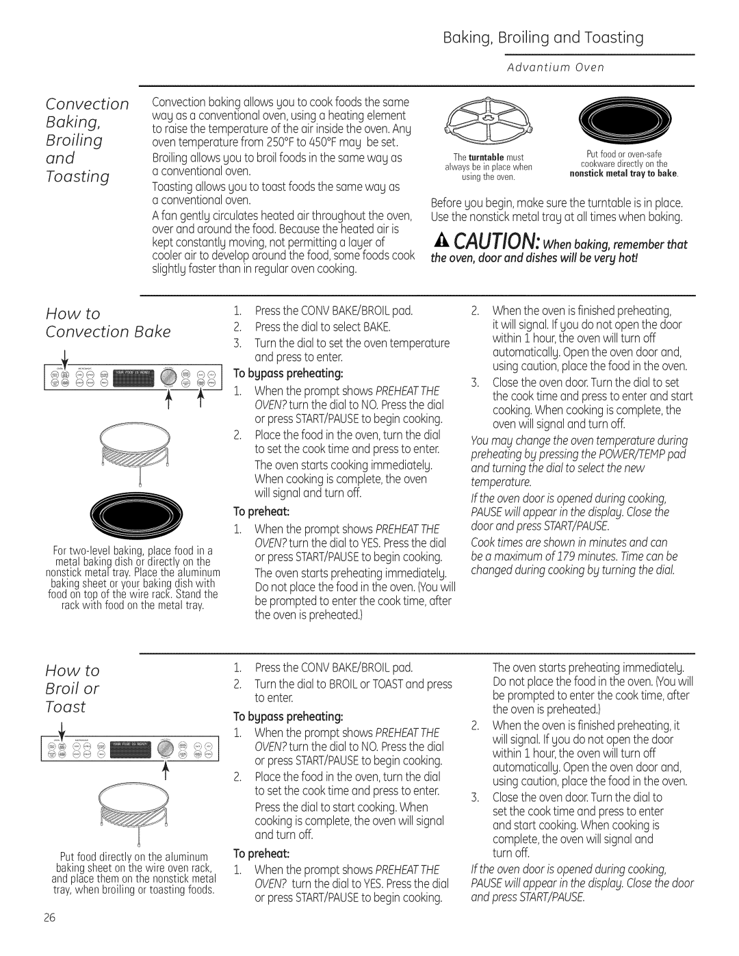 GE Monogram ZSC1202, ZSC1201 owner manual Baking, Broiling and Toasting, Convection Baking Broiling Toasting 