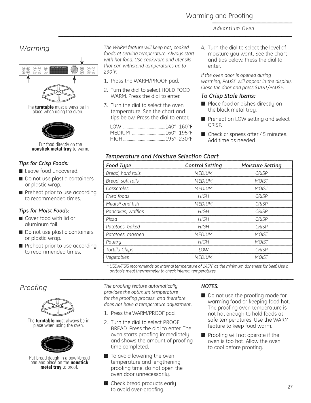 GE Monogram ZSC1201, ZSC1202 owner manual Warming and Proofing 