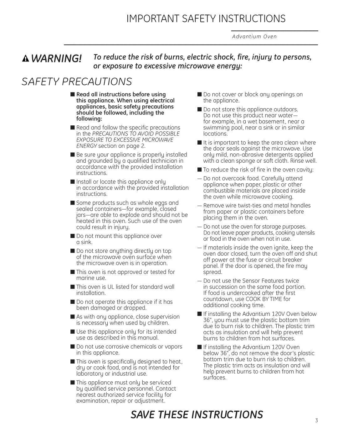 GE Monogram ZSC1201, ZSC1202 owner manual Safety Precautions, Or exposure to excessive microwave energy 