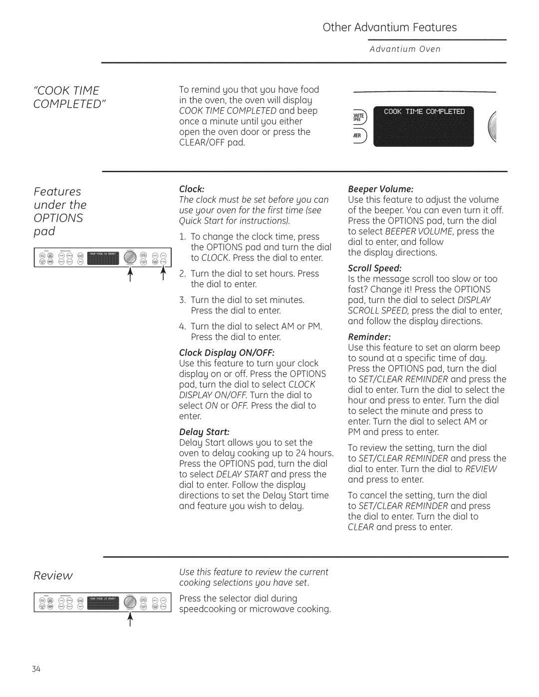 GE Monogram ZSC1202, ZSC1201 owner manual Other Advantium Features, Under, Pad, Review 